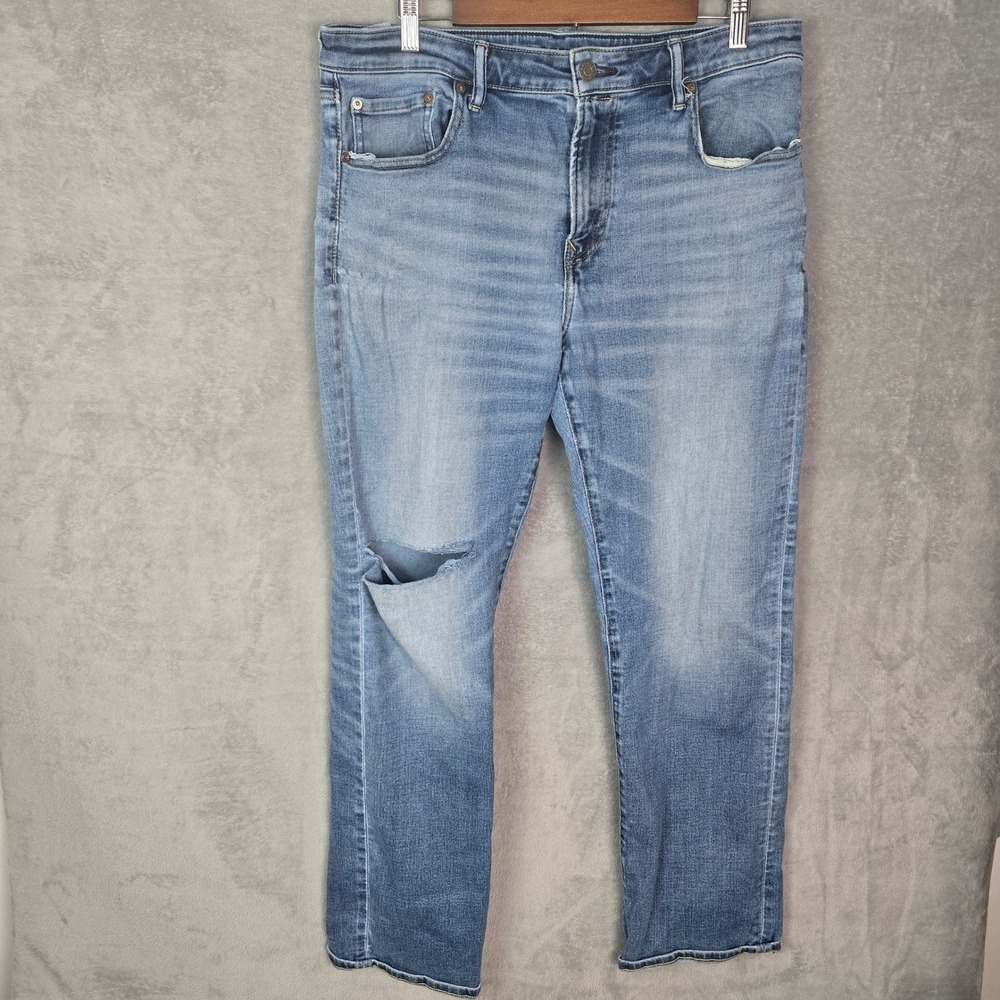 American Eagle Mens Original Bootcut Airflex+ Distressed Medium Wash Jeans 36x34